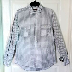 Perry Ellis Men's Gray/White Plaid Button Down Long Sleeve Shirt - Size Medium